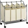 SONGMICS Wäschekorb Mit 4 Fächern Beige 140 L Faltbar Eisengetsell 4 ×35 L Wäschesortierer Wäschebox Wäschewagen Wäschesammler Aus Polyester LSF005S -Haushaltswaren Store 00014a1474f01bb6932b987766360f45