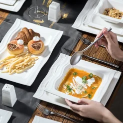 MALACASA, Serie Mario, 28-teilig Kombiservice Aus Porzellan Geschirrset Mit Je 6 Schalen, 6 Dessertteller, 6 Suppenteller, 6 Speiseteller, 2 Rechteckige Platten Und 2 Salz- Und Pfefferdosen -Haushaltswaren Store 00848828380ea1cc516743136899276b