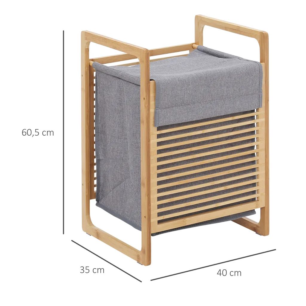 HOMCOM Wäschekorb Wäschebox Wäschesammler Mit Waschbarem Wäschesack Deckel Wäschesack Tuchsack Bambus Leinenartiges Polyester Natur+Grau 40 X 35 X 60,5 Cm 5 HOMCOM Wäschekorb Wäschebox Wäschesammler Mit Waschbarem Wäschesack Deckel Wäschesack Tuchsack Bambus Leinenartiges Polyester Natur+Grau 40 X 35 X 60,5 Cm – Bild 3