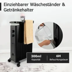 COSTWAY Ölradiator 3 Heizstufen 5-35℃ Für 20㎡, 7 Rippen Heizkörper 1500W, Elektrische Heizung Mobil Mit Thermostat, Überhitzungsschutz & Räder, Schwarz -Haushaltswaren Store 01225cfcf9f4d3dd46d68b94b379e506