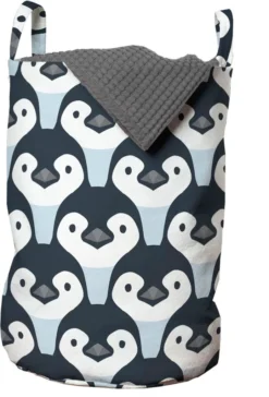 ABAKUHAUS Pinguin Wäschesack, Baby-Vögel Gesicht Muster, Wäschekorb Mit Griffen Kordelzugverschluss Für Waschsalons, 33 Cm Breit X 49 Cm Hoch, Schiefer-Blau Baby Blue
