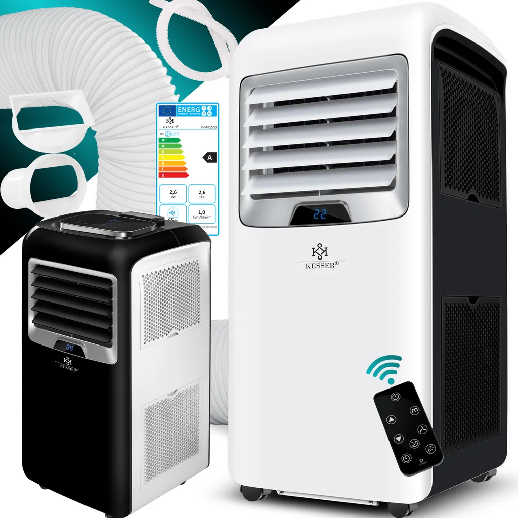 KESSER® – Klimaanlage Mobiles Klimagerät 4in1 Kühlen, Luftentfeuchter, Lüften, Ventilator - 12.000 BTU/h (3.500 Watt) 3,5 KW - Klima Mit Montagematerial, Fernbedienung Und Timer, Nachtmodus (EEK: A), Farbe:Weiß / Schwarz 3 KESSER® – Klimaanlage Mobiles Klimagerät 4in1 Kühlen, Luftentfeuchter, Lüften, Ventilator - 12.000 BTU/h (3.500 Watt) 3,5 KW - Klima Mit Montagematerial, Fernbedienung Und Timer, Nachtmodus (EEK: A), Farbe:Weiß / Schwarz