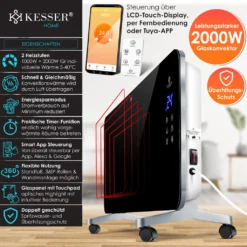 KESSER® Elektro Glasheizung Konvektor Elektroheizung Heizung Heizkörper Touch Display, Modell:Schwarz / 2000 Watt 12 KESSER® Elektro Glasheizung Konvektor Elektroheizung Heizung Heizkörper Touch Display, Modell:Schwarz / 2000 Watt -Haushaltswaren Store 03f498ad8bdce92c4276f405259100b8