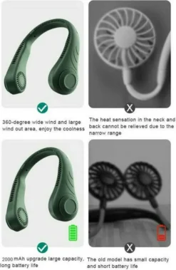 Tragbarer Mini Fan Nackenbügel Klingenloser Hängender Halsventilator Lazy Neck Hanging Cooler USB Wiederaufladbar USB, Grün -Haushaltswaren Store 04764c1478bb70ebb0c1aacf442c2cce