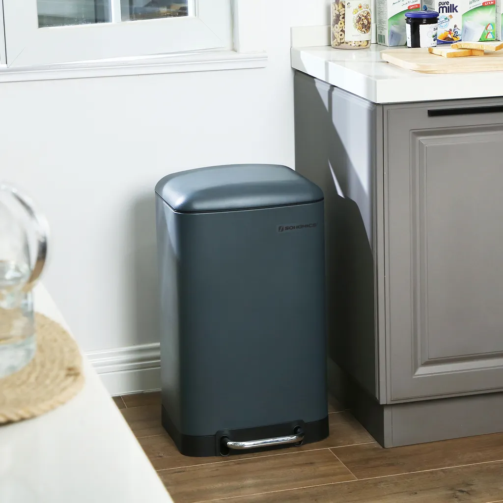 SONGMICS Mülleimer, 30 Liter Abfalleimer, Treteimer Aus Stahl, Mit Inneneimer Und Deckel, Softclose, Luftdicht Rauchgrau LTB01GS 7 SONGMICS Mülleimer, 30 Liter Abfalleimer, Treteimer Aus Stahl, Mit Inneneimer Und Deckel, Softclose, Luftdicht Rauchgrau LTB01GS – Bild 5