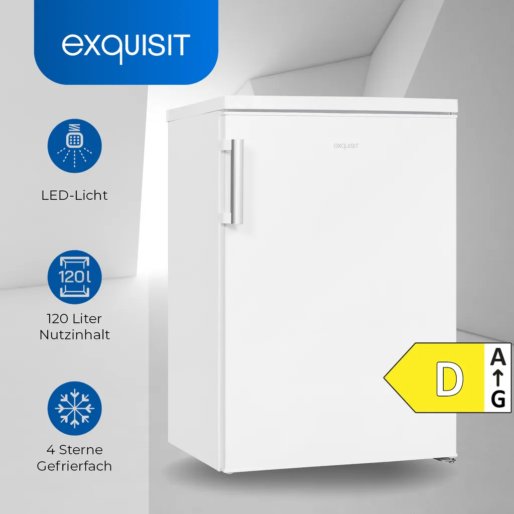 Exquisit Kühlschrank KS16-4-H-010D Weiss | 120 L Nutzinhalt | 4 Sterne | LED-Licht | 55 Cm Breite 4 Exquisit Kühlschrank KS16-4-H-010D Weiss | 120 L Nutzinhalt | 4 Sterne | LED-Licht | 55 Cm Breite – Bild 2