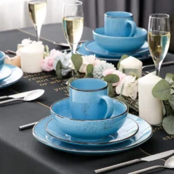 Vancasso Serie Navia Oceano, 16 Teilig Essservice Set Aus Steingut, Tafeiservice Für 4 Personen, Wasserblau, Vintage Aussehen, Natur Design -Haushaltswaren Store 0716ca1014206be5b32d7329105b29f4