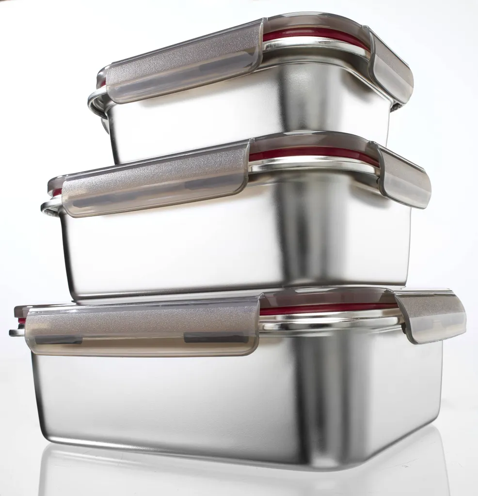 Steuber Edelstahl Frischhaltedose 3er Set, Luftdichter Klickdeckel, Backofengeeignet 3 Steuber Edelstahl Frischhaltedose 3er Set, Luftdichter Klickdeckel, Backofengeeignet