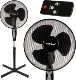 Standventilator Mit Fernbedienung 40 Watt 3 Geschwindigkeitsstufen 40cm Niedriger Oszillation Bodenventilator Windmaschine 7,5h Timer Schwarz