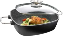 GSW Viereckbräter Gourmet GRANIT 28 X 28 X 8,5 Cm , Aluminium, Edelstahl, Glas, Viereckbräter Mit Aroma-Glasdeckel ø Ca. 28 X 28 X H 8,5cm -Haushaltswaren Store 08988284ddea9e22406c641eb2f9c5ba