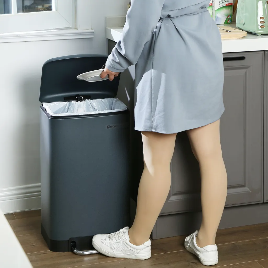 SONGMICS Mülleimer, 30 Liter Abfalleimer, Treteimer Aus Stahl, Mit Inneneimer Und Deckel, Softclose, Luftdicht Rauchgrau LTB01GS 6 SONGMICS Mülleimer, 30 Liter Abfalleimer, Treteimer Aus Stahl, Mit Inneneimer Und Deckel, Softclose, Luftdicht Rauchgrau LTB01GS – Bild 4
