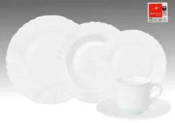 Van Well Kombiservice Ebro 30tlg. Rund Aus Hartglas Für 6 Personen Weiß Teller Tassen