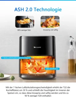 Proscenic T22 Heißluftfritteuse, App Und Sprachsteuerung, 5L XXL Luftfritteuse, Airfryer Mit Großem Digitalem LED Display, Vorheizen&Warm Halten, 100 Rezepte,ohne Öl, Schwarz, Edelstahl -Haushaltswaren Store 0a24fa12242ca035ac25b25b22467b98