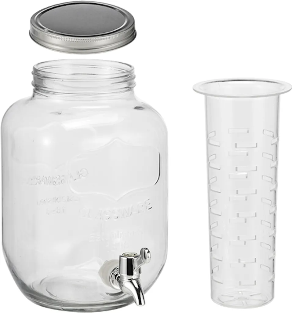 Getränkespender Glas Zapfhahn Fruchteinsatz Wasserspender Saftspender Karaffe 4L 4 Getränkespender Glas Zapfhahn Fruchteinsatz Wasserspender Saftspender Karaffe 4L – Bild 2