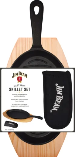 Jim Beam BBQ Servierpfanne Gusseisen - Grillpfanne Steakpfanne Emaille Mit Holzuntersetzer Servierbrett 4er Set -Haushaltswaren Store 0eab4153333dada907654074e9ef76f0