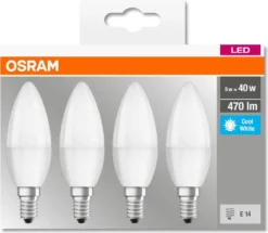 OSRAM Set Mit 4 LED-Lampen E14 Mattierte Flamme 5 W Entsprechend 40 W Kaltweiß -Haushaltswaren Store 0f58e48bc0ff0f1e548f686e0ae98db3