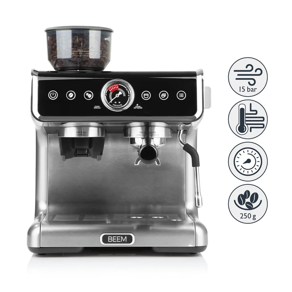 BEEM ESPRESSO-GRIND-PROFESSION Espresso-Siebträgermaschine Mit Mahlwerk + 1x ESPRESSO PERFETTO Ganze Bohne + 1x CAFÉ CREMA Ganze Bohne Espressomaschine Siebträger Maschine Barista Edelstahl Mit Mahlwerk Inkl Kaffee 4 BEEM ESPRESSO-GRIND-PROFESSION Espresso-Siebträgermaschine Mit Mahlwerk + 1x ESPRESSO PERFETTO Ganze Bohne + 1x CAFÉ CREMA Ganze Bohne Espressomaschine Siebträger Maschine Barista Edelstahl Mit Mahlwerk Inkl Kaffee – Bild 2