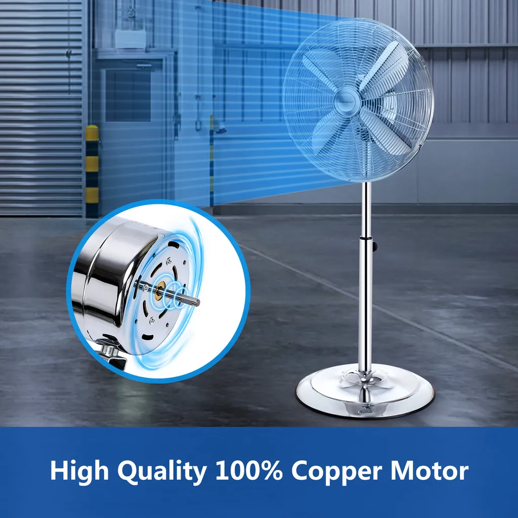 Aigostar Emery - Ventilator Standventilator Metall Mit Oszillation 90° Im Chrom -Design - Höhen Verstellbarer Standfuß Industriell Mechanisch Standlüfter 3 Geschwindigkeit 4 Blätter 60 Watt Silber 4 Aigostar Emery - Ventilator Standventilator Metall Mit Oszillation 90° Im Chrom -Design - Höhen Verstellbarer Standfuß Industriell Mechanisch Standlüfter 3 Geschwindigkeit 4 Blätter 60 Watt Silber – Bild 2