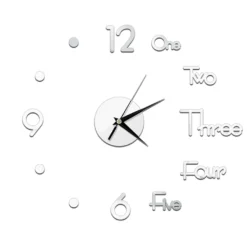 3D Wanduhr Rahmenlose Spiegel Wanduhr 50cm Grosse Stumm Wandaufkleber Wanduhr Wohnzimmer Hauptdekorationen, Silber