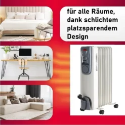 JUNG DAYE15 Heizung Elektrisch Mit Thermostat, 7 Lamellen, Ölradiator & Konvektor, 1500 Watt Energiesparend, Mobile Elektroheizung, Bis 25qm -Haushaltswaren Store 113ad885a3fb6f81177118592c53e1fc