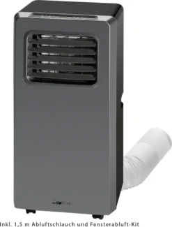 Clatronic Klimagerät CL 3672 Mit LED-Display - Farbe: Anthrazit/Silber - Funktionen: Kühlen, Entfeuchten, Gebläse - 880 W - Inkl. 1,5 M Abluftschlauch + Fensterabluft-Kit + Infrarot-Fernbedienung; 263 808 -Haushaltswaren Store 1154f1799d2a0a65f100127e9ef6eca4