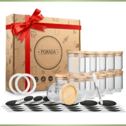 PORADA 12 Stapelbare Gewürzgläser Set 150ml Glasbehälter Mit Deckel Aufbewahrung Küche Gewürzdosen Vorratsdosen Glas Mit Deckel Aufbewahrungsgläser Küchenorganisation Aufbewahrung… -Haushaltswaren Store 1521b953202d5eec8e5363829fa5d1b8