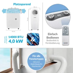 Blaupunkt Klimagerät ARRIFANA 1414L, Mobile Klimaanlage Für Zuhause, Büro Oder Wohnwagen, Wohnmobil [Energieklasse A/A+]. 14000 BTU (4 KW) -Haushaltswaren Store 154d9b656941d1c16b59c5d38a3fc356
