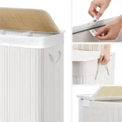 SONGMICS Wäschekorb, 150 L, Wäschesammler, Aus Bambus, Wäschetruhe Mit Griffen, 3 Fächern, Deckel Mit Clips, Faltbar, Für Waschküche, Schlafzimmer, Bad, Weiß LCB091W01 -Haushaltswaren Store 1789e8ec5ae4765fff92c43d02b7374b