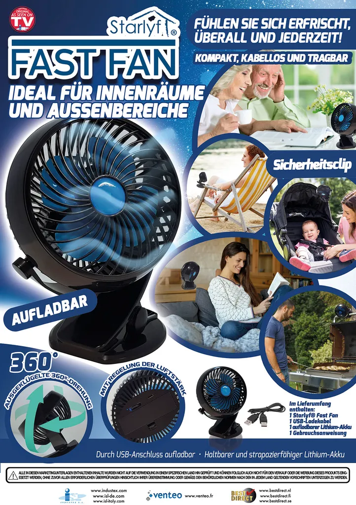 Starlyf® Fast Fan - USB, Miniventilator, Ventilator, Kabellos Und Wieder Aufladbar, Akku, Tragbarer Ventilator, 360 ° - Aus Der TV Werbung 9 Starlyf® Fast Fan - USB, Miniventilator, Ventilator, Kabellos Und Wieder Aufladbar, Akku, Tragbarer Ventilator, 360 ° - Aus Der TV Werbung – Bild 7