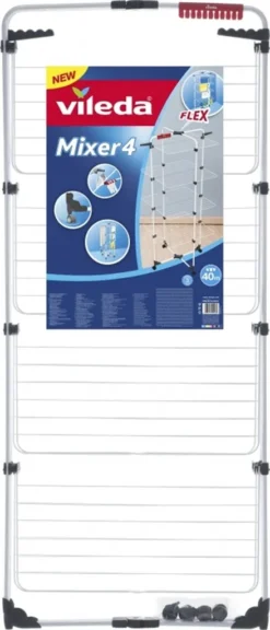 Vileda Mixer 4 - Vertikaler Stahlturm-Wäscheständer, 40 Meter Trockenraum, 4 Gestelle, Kleiner Kleiderständer Und Bügel, Offene Maße 169 X 71 X 71 X 71 Cm, Farbe Weiß -Haushaltswaren Store 19d71f8c783c229347d3820165b6046f