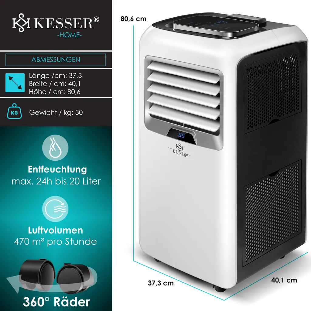 KESSER® – Klimaanlage Mobiles Klimagerät 4in1 Kühlen, Luftentfeuchter, Lüften, Ventilator - 12.000 BTU/h (3.500 Watt) 3,5 KW - Klima Mit Montagematerial, Fernbedienung Und Timer, Nachtmodus (EEK: A), Farbe:Weiß / Schwarz 10 KESSER® – Klimaanlage Mobiles Klimagerät 4in1 Kühlen, Luftentfeuchter, Lüften, Ventilator - 12.000 BTU/h (3.500 Watt) 3,5 KW - Klima Mit Montagematerial, Fernbedienung Und Timer, Nachtmodus (EEK: A), Farbe:Weiß / Schwarz – Bild 8
