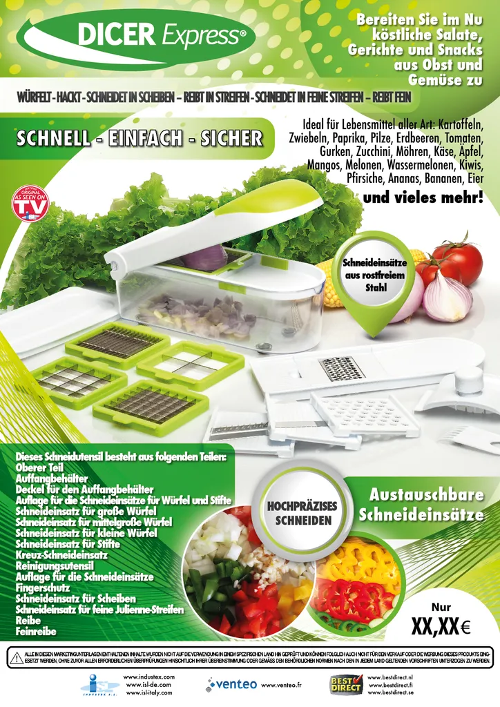 Dicer Express - Multifunktionales Gemüse- Und Obstschneider, 15 Teiliges Set Mit Fingerschutz, Alles-Schneider- Original Aus Der TV Werbung 12 Dicer Express - Multifunktionales Gemüse- Und Obstschneider, 15 Teiliges Set Mit Fingerschutz, Alles-Schneider- Original Aus Der TV Werbung – Bild 10