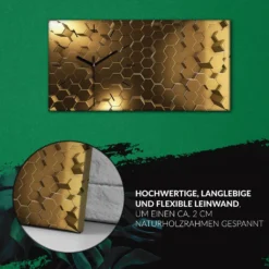 Küchenuhr Bürouhr Leinwand Uhr Geräuschlos 60x30 Abstrakte Kunst Hexagone - Schwarze Hände -Haushaltswaren Store 1ae809d59ed5151a491df0446f04b82b