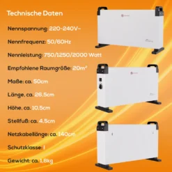 Tronitechnik KH-101 Heizgerät Konvektor Radiator Heizung Stufenlose Thermosteuerung (750W / 1.250W / 2.000W) -Haushaltswaren Store 1b1d847df33f1a40835ad3fc0057ad6b