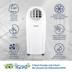 Blaupunkt Klimagerät ARRIFANA 1414L, Mobile Klimaanlage Für Zuhause, Büro Oder Wohnwagen, Wohnmobil [Energieklasse A/A+]. 14000 BTU (4 KW) -Haushaltswaren Store 1bb3fba6733afc8374bf97416a60d555