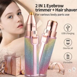 Tragbarer 2 In 1 Elektro Epilierer,Augenbrauenschneider, Weiblicher Körper,Haarentfernung, Frauen,Schmerzloser Rasierer (A)