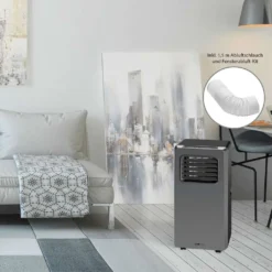 Clatronic Klimagerät CL 3672 Mit LED-Display - Farbe: Anthrazit/Silber - Funktionen: Kühlen, Entfeuchten, Gebläse - 880 W - Inkl. 1,5 M Abluftschlauch + Fensterabluft-Kit + Infrarot-Fernbedienung; 263 808 -Haushaltswaren Store 1dbc4078ebcf065fbaf47a4516d19763