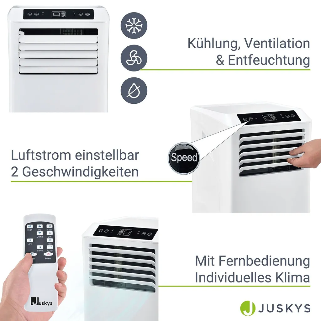 Juskys Lokale Klimaanlage MK950W2 Mit Fernbedienung & Timer - 9000 BTU – 3in1 Klimagerät Zur Kühlung, Ventilation, Entfeuchtung - Energieklasse A 6 Juskys Lokale Klimaanlage MK950W2 Mit Fernbedienung & Timer - 9000 BTU – 3in1 Klimagerät Zur Kühlung, Ventilation, Entfeuchtung - Energieklasse A – Bild 4