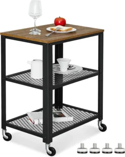 Meerveil Retro Servierwagen, 3 Ebenen Küchenwagen, Rollwagen Auf 4 Rollen, Küchenregal Aus Holz Und Metall, Für Küche Und Wohnzimmer, Vintagebraun-schwarz -Haushaltswaren Store 21cc8f6ef280f20b6033382742816bd4
