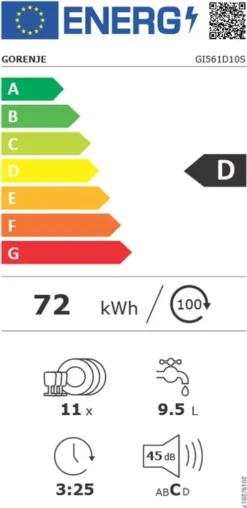 Gorenje GI 561D 10 S Geschirrspüler 45 Cm - Silber - Teilintegrierbar - 11 Maßgedecke - 45 DB Geräuschpegel - Trocknungsklasse: A -Haushaltswaren Store 22705b304aa02a1c22fa4842d839cee2
