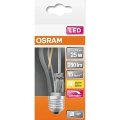 Osram LED Filament Leuchtmittel Birnenform 2,8W = 25W E27 Klar 250lm Warmweiß 2700K DIMMBAR -Haushaltswaren Store 22a672c36bfc5f9f2e1e615cade50a21