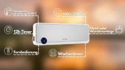 Echos Keramik Heizlüfter | Mit Fernbedienung | 2 Leistungsstufen (1000, 2000 W) | Wandmontage Möglich | 22 Echos Keramik Heizlüfter | Mit Fernbedienung | 2 Leistungsstufen (1000, 2000 W) | Wandmontage Möglich | -Haushaltswaren Store 241ceb0a39d5bb8ac5292ace52018059