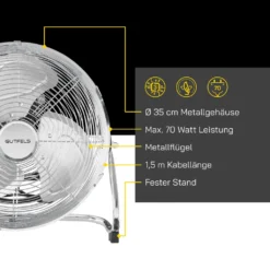GUTFELS Bodenventilator VB 37058 Ch | Ventilator | Metall | 70 W Leistung | Silber -Haushaltswaren Store 246f7646efc6166cb4ba590bc7564afc