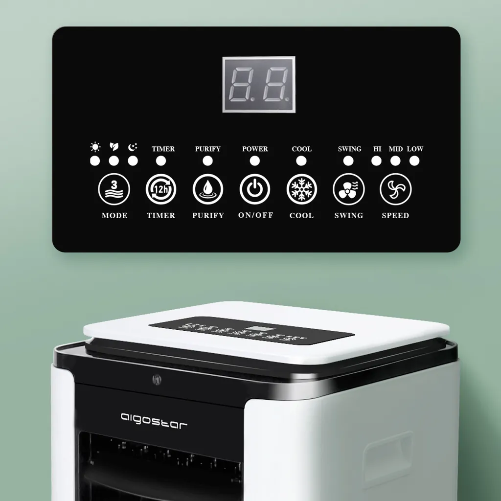 Aigostar Air Cooler, 3-in-1 Mobiles Klimagerät Ohne Abluftschlauch Mit Wasserkühlung, Luftkühler Mit Verdunstungskühlung, Ventilator, Luftbefeuchter, 7L Wassertank, Fernbedienung, 12Std Timer, 75W 6 Aigostar Air Cooler, 3-in-1 Mobiles Klimagerät Ohne Abluftschlauch Mit Wasserkühlung, Luftkühler Mit Verdunstungskühlung, Ventilator, Luftbefeuchter, 7L Wassertank, Fernbedienung, 12Std Timer, 75W – Bild 4