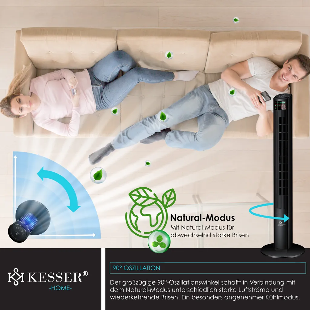 KESSER® Turmventilator Mit Fernbedienung | 120 Cm | Oszilation | 55W | LED-Display | Ventilator Mit 3 Geschwindigkeitsstufen + Timer Bis 12 Stunden + 3 Betriebsmodi + 90° Oszillierend Towerventilator, Farbe:Schwarz 9 KESSER® Turmventilator Mit Fernbedienung | 120 Cm | Oszilation | 55W | LED-Display | Ventilator Mit 3 Geschwindigkeitsstufen + Timer Bis 12 Stunden + 3 Betriebsmodi + 90° Oszillierend Towerventilator, Farbe:Schwarz – Bild 7