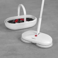 MAXXMEE Akku-Rotationsmopp - Rotierende Mikrofaserpads - Weiß Bodenwischer Akku Spray Mopp Spraymop Set Sprühwischer Tank Rotation Wischmopp -Haushaltswaren Store 2857d8fd8609b1801f89e7486ef33181