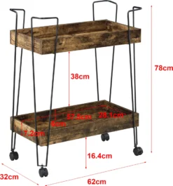 Servierwagen Vaxholm 78x62x32cm Barwagen Beistellwagen Rollwagen Bis 10 Kg Stahlgestell Dunkler Holzton -Haushaltswaren Store 286fcff5d06b61182c6ab2724ff10146