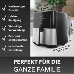 Clatronic® Heißluftfritteuse XXL - 5L Fritteuse Heißluft Für Fettfreies Frittieren, Edelstahl-Airfryer Mit Digitalem Touchscreen, 360° Air-Flow, Heißluft-Friteuse Mit 8 Programmen, 1450W - FR 3782 H -Haushaltswaren Store 296a988b5130da3a3d3ba988d3cc1084