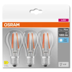 OSRAM LED BASE Classic A75, Klare Filament LED-Lampen Aus Glas Für E27 Sockel, Birnenform, Kaltweiß (4000K), 1055 Lumen, Ersatz Für Herkömmliche 75W-Glühbirnen, 3er-Box -Haushaltswaren Store 2976c733ac5d7083fc51726cd88ed93b
