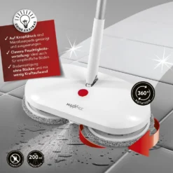 MAXXMEE Akku-Rotationsmopp - Rotierende Mikrofaserpads - Weiß Bodenwischer Akku Spray Mopp Spraymop Set Sprühwischer Tank Rotation Wischmopp -Haushaltswaren Store 298bbae60bc9141233c8df381405f5ff